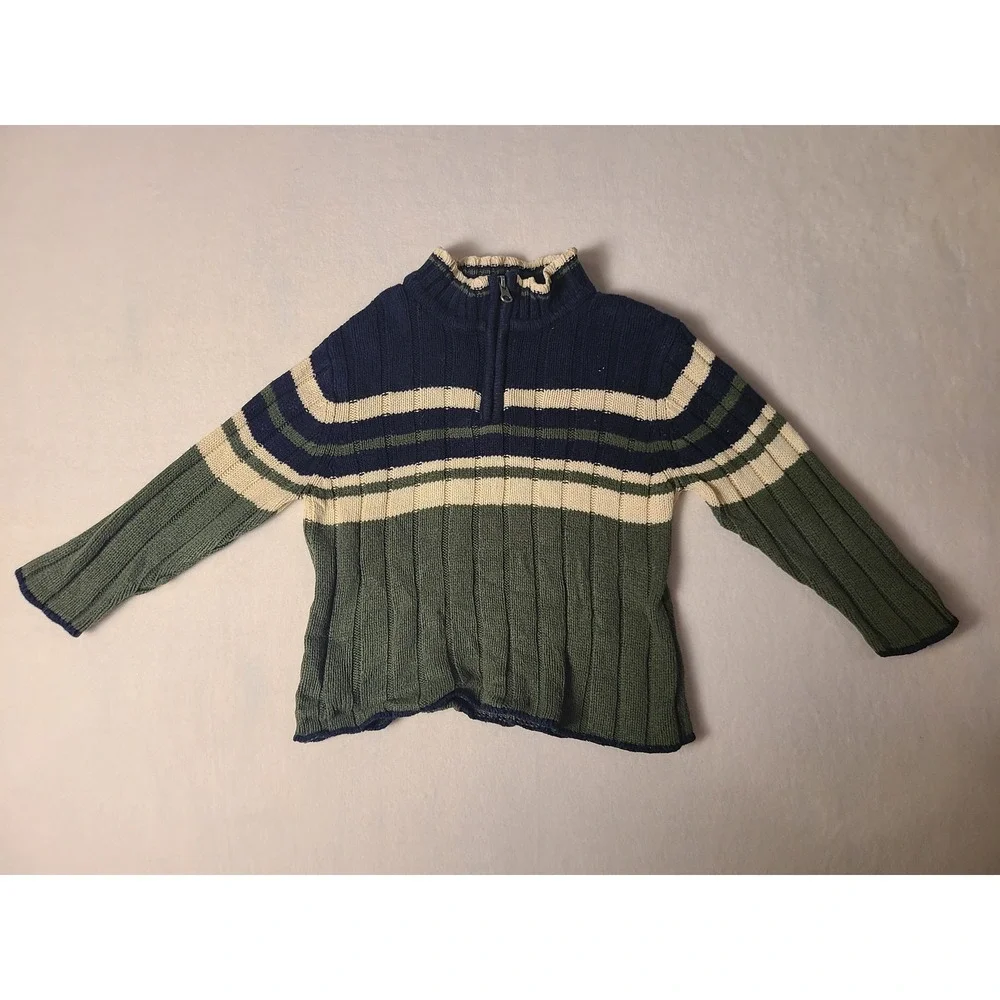 The Children's Place Quarter Zip Sweater Kids 24M Green Blue Striped Knit Preppy